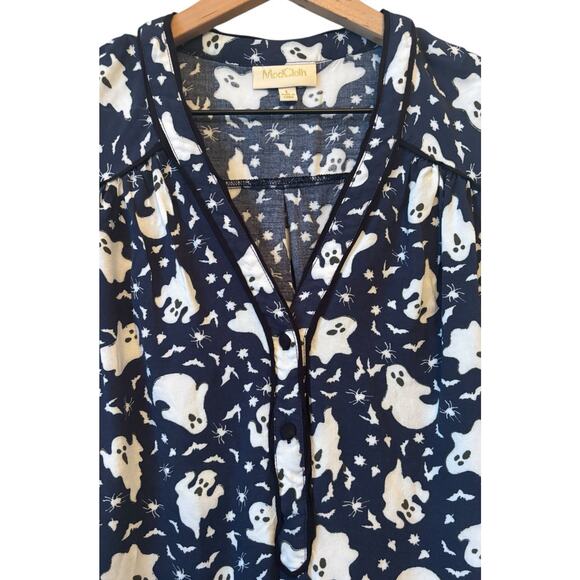 ModCloth Women’s Halloween Print Sleeveless Blouse Top Sz L Ghosts Bats Spiders - Picture 3 of 8